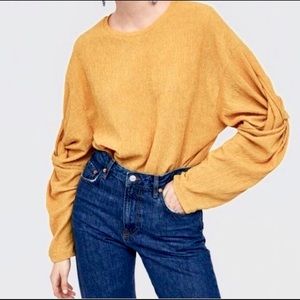 Zara gold mustard long sleeve elbow twist top